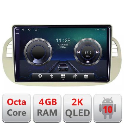 Navigatie Fiat 500 intre anii 2007-2015 Android Octa Core Ecran 2K QLED GPS 4G 4+32GB 360 KIT-fiat500+EDT-E409-2K