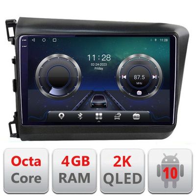 Navigatie Honda Civic Sedan C-132 Android Octa Core Ecran 2K QLED GPS 4G 4+32GB 360 KIT-132+EDT-E409-2K