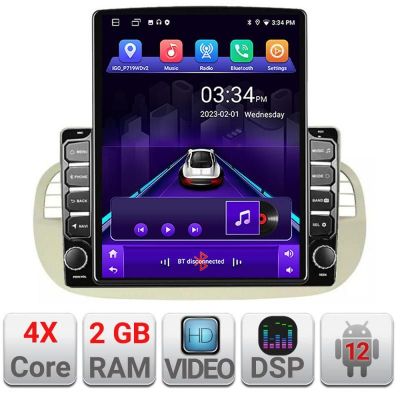 Navigatie Fiat 500 2007-2015 ecran tip TESLA 9.7" cu Android Radio Bluetooth Internet GPS WIFI 2+32 DSP Quad Core