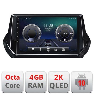 Navigatie Peugeot 2008 2020- Android ecran Qled 2K Octa core 4+32 Kit-209-2020+EDT-E409-2K