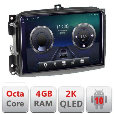 Navigatie Fiat 500L 2012-2017 C-500L Android Octa Core Ecran 2K QLED GPS 4G 4+32GB 360 KIT-500L+EDT-E410-2K