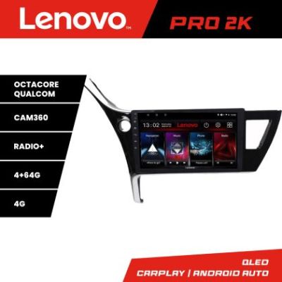 Navigatie Toyota Corolla 2017-Lenovo Kit-COROLLA17 8 core QLED 2K 4+64 360 Android Waze USB Navigatie Internet Youtube Radio