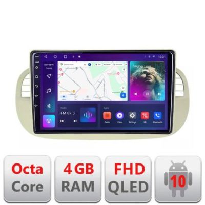 Navigatie Fiat 500 intre anii 2007-2015 Android Ecran QLED octa core 4+64 carplay android auto KIT-fiat500+EDT-E309V3