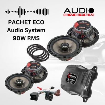 Pachet difuzoare  fata + spate  cu amplificator TL-500, inele si cablaje plug&play pe masina