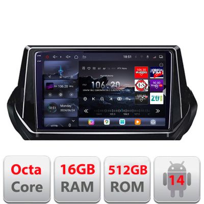 Navigatie Peugeot 2008 2020- Android radio gps internet 8 core QLED 2K 12+256GB 360 Edotec
